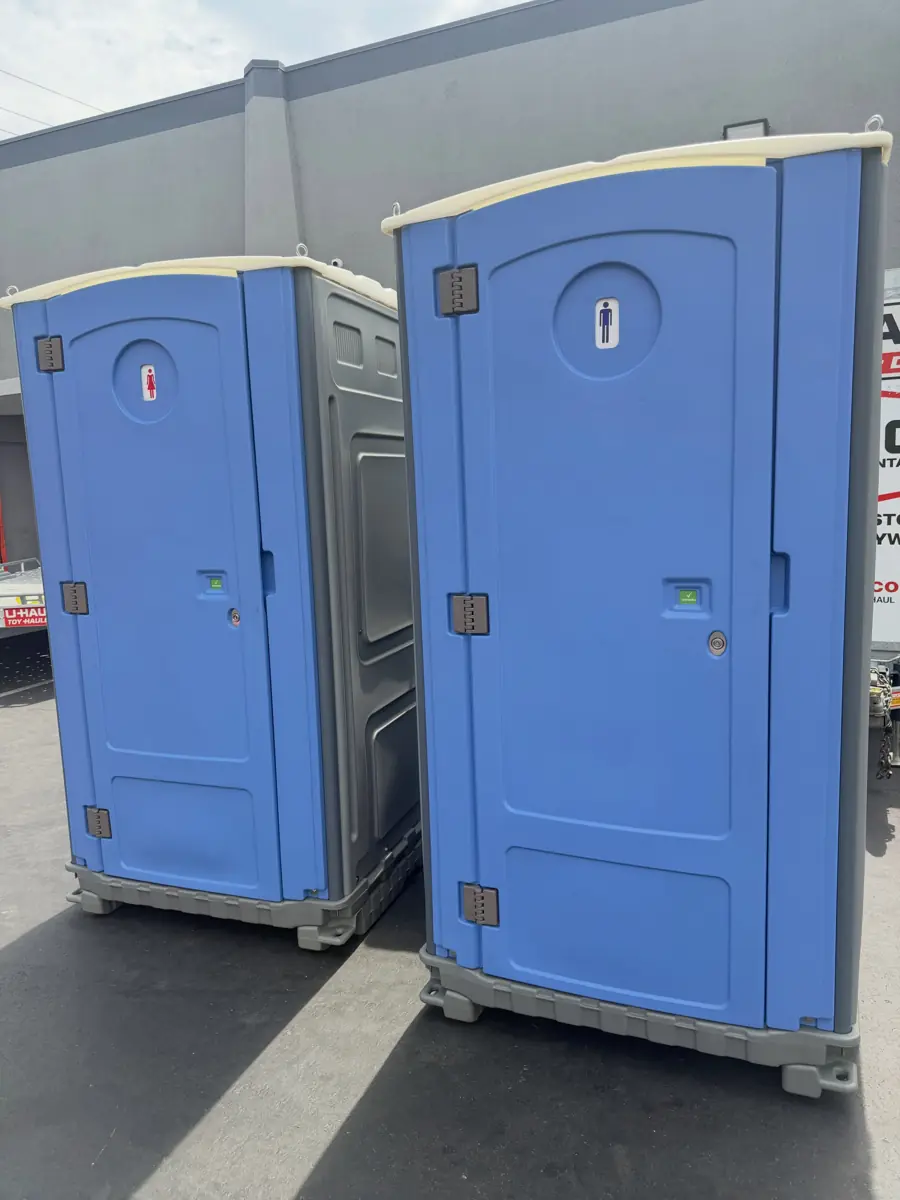 Two standard blue porta potties
